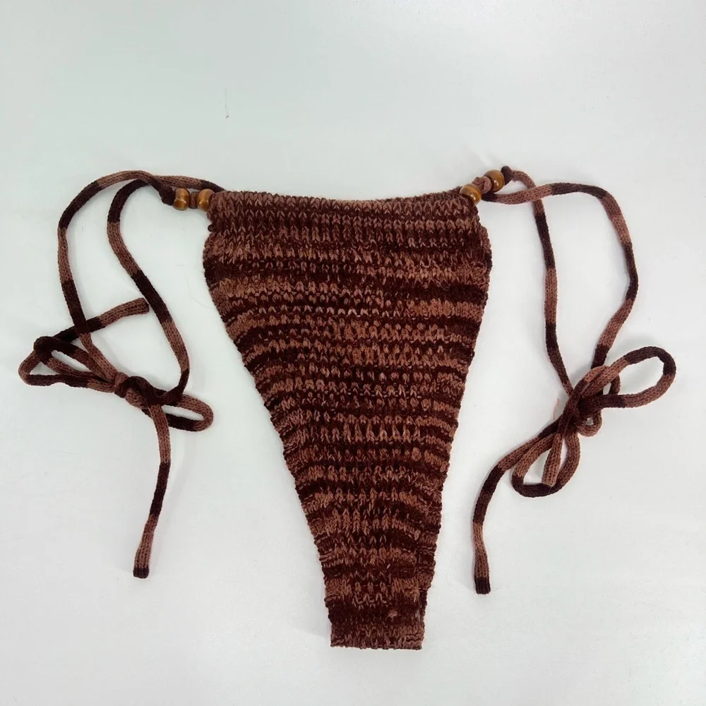 NWT PrettyLittleThing tie side detail brown crochet bikini bottom XS extra small
